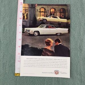 1966 White Cadillac Sedan DeVille Cars Vintage Magazine Ad 10x7